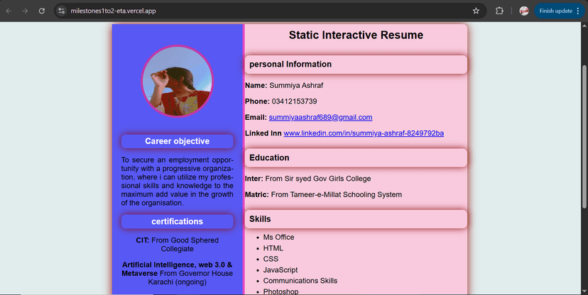 Static Interactive Resume
